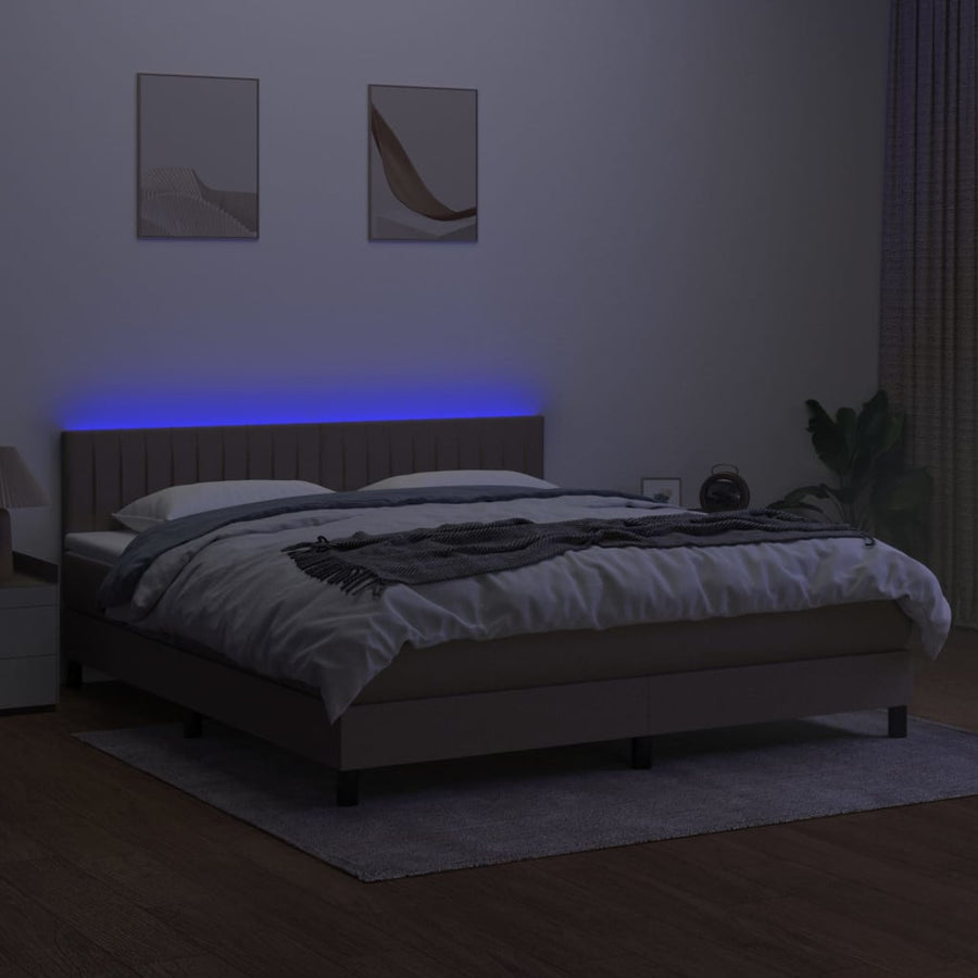Boxspring met matras en LED stof taupe 160x200 cm 160 x 200 cm Verticale strepen