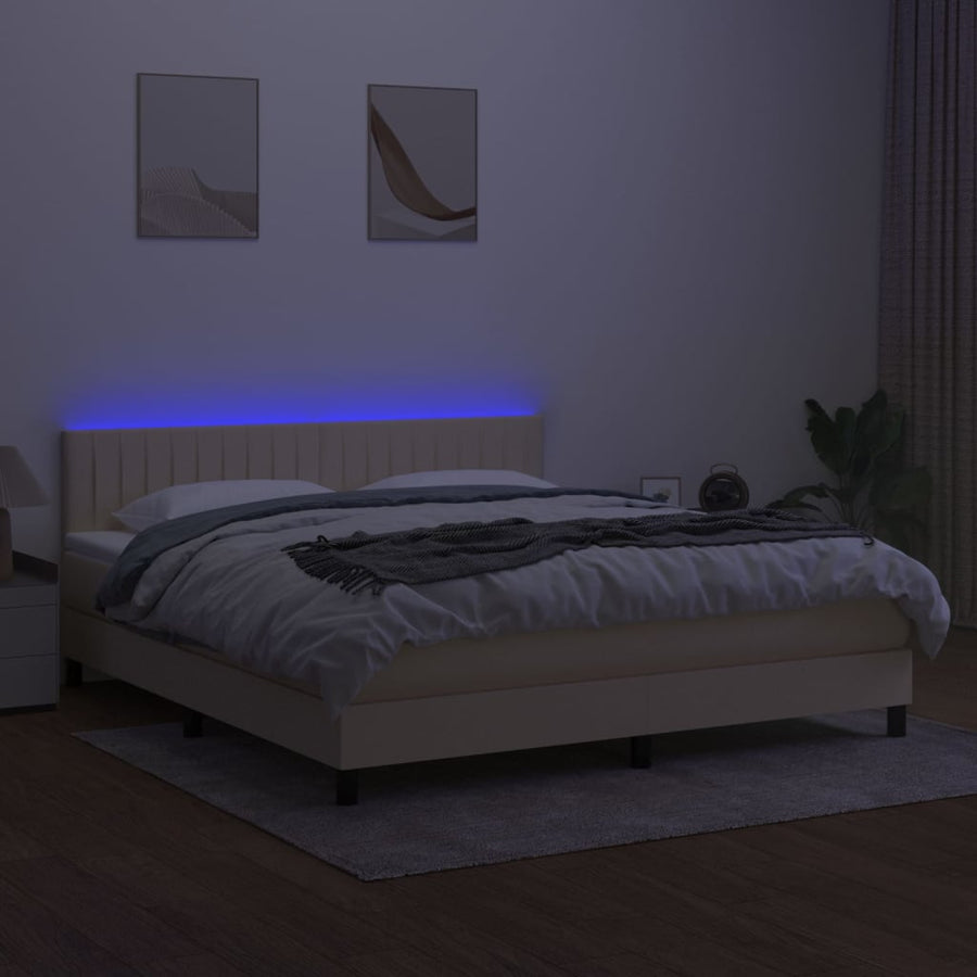 Boxspring Met Matras En Led Stof Kleurig Crème 160 x 200 cm Verticale strepen