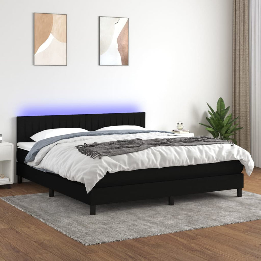 Boxspring Met Matras En Led Stof Zwart 180 x 200 cm Verticale strepen