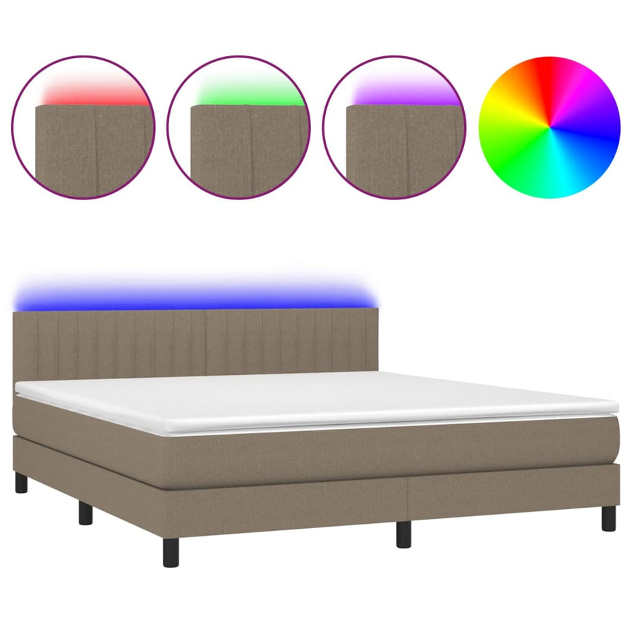 Boxspring met matras en LED stof taupe 180x200 cm 180 x 200 cm Verticale strepen