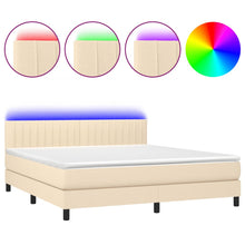 Boxspring Met Matras En Led Stof Crèmekleurig 180X200 Cm 180 x 200 cm Verticale strepen