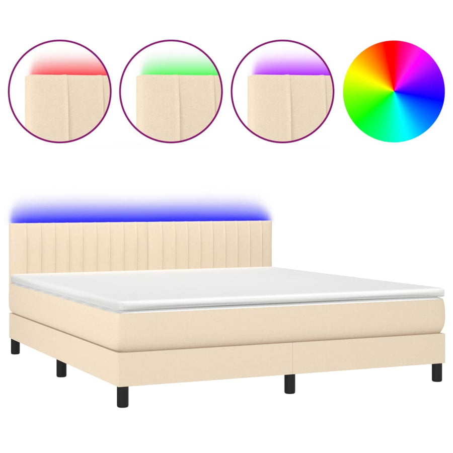 Boxspring Met Matras En Led Stof Crèmekleurig 180X200 Cm 180 x 200 cm Verticale strepen
