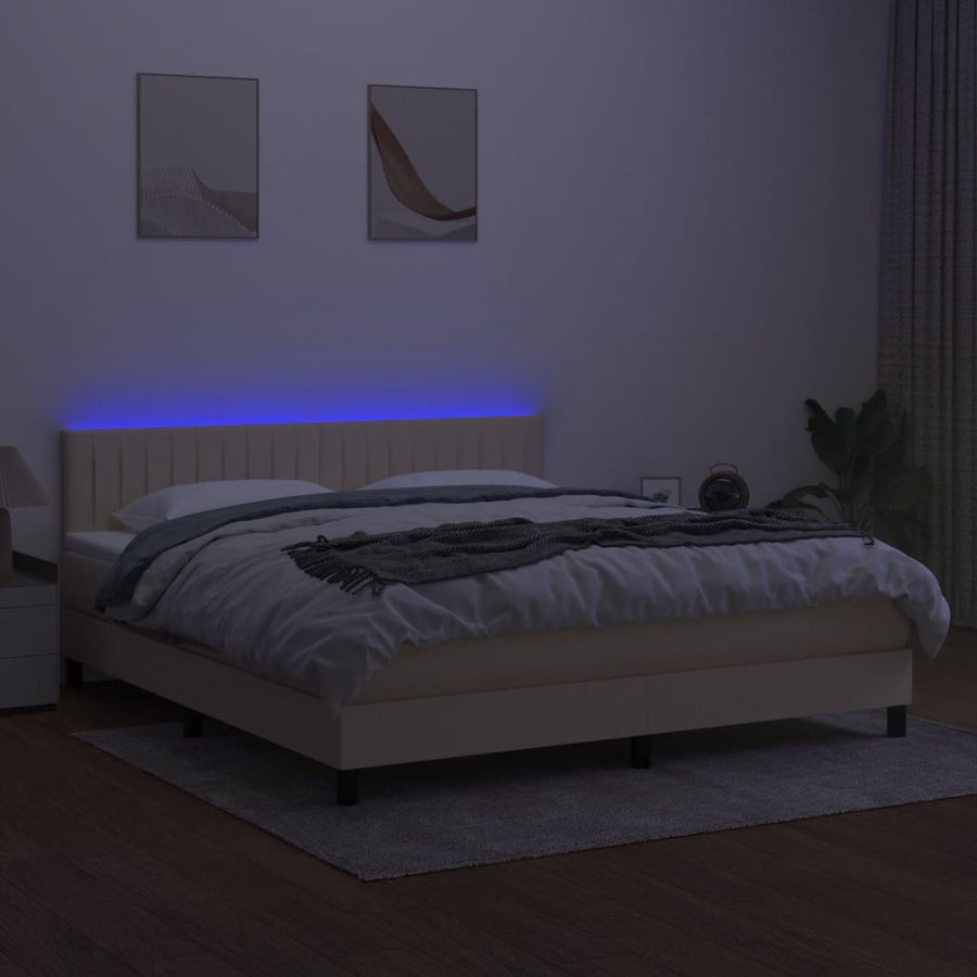 Boxspring Met Matras En Led Stof Crèmekleurig 180X200 Cm 180 x 200 cm Verticale strepen