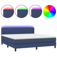 Boxspring Met Matras En Led Stof Blauw 180 x 200 cm Verticale strepen