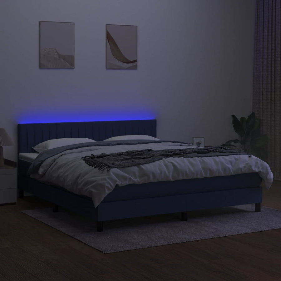 Boxspring Met Matras En Led Stof Blauw 180 x 200 cm Verticale strepen
