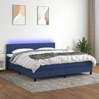 Boxspring Met Matras En Led Stof Blauw 180 x 200 cm Verticale strepen