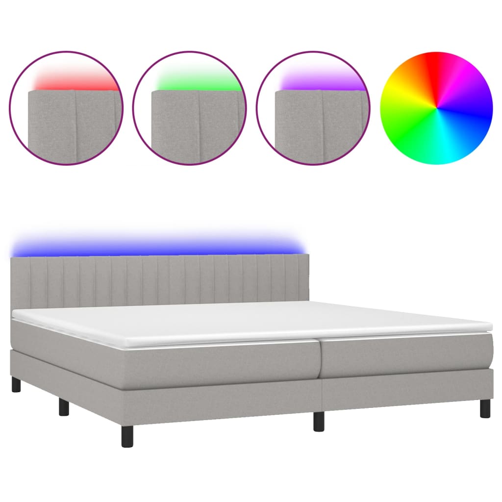 Boxspring Met Matras En Led Stof Lichtgrijs 200 x 200 cm Verticale strepen