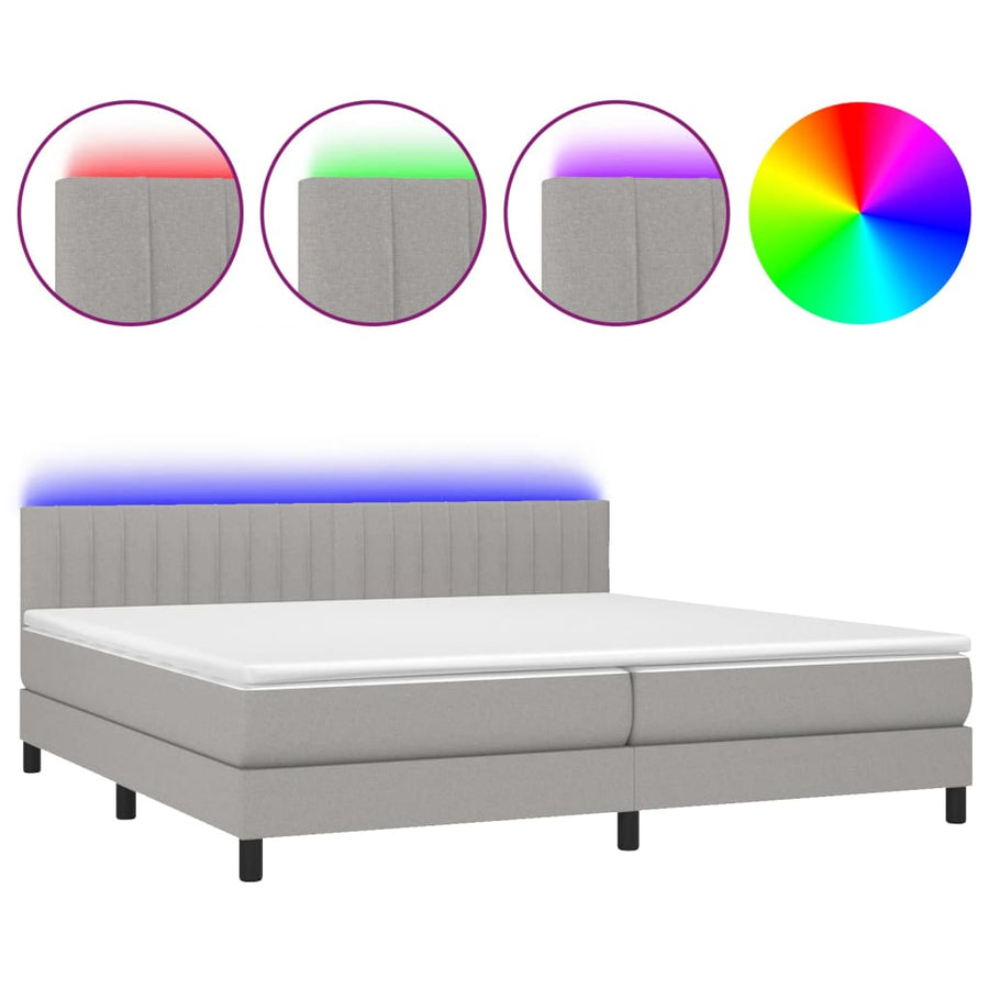 Boxspring Met Matras En Led Stof Lichtgrijs 200 x 200 cm Verticale strepen