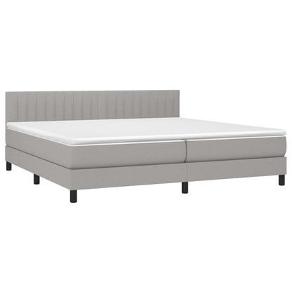 Boxspring Met Matras En Led Stof Lichtgrijs 200 x 200 cm Verticale strepen