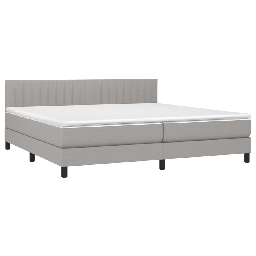 Boxspring Met Matras En Led Stof Lichtgrijs 200 x 200 cm Verticale strepen