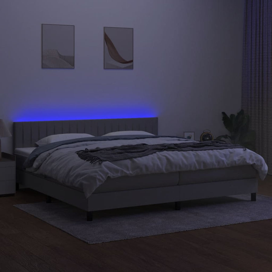 Boxspring Met Matras En Led Stof Lichtgrijs 200 x 200 cm Verticale strepen