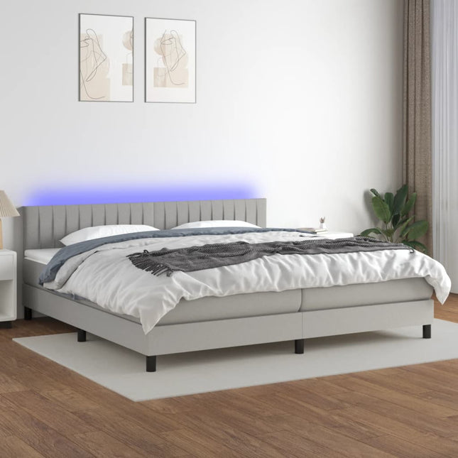 Boxspring Met Matras En Led Stof Lichtgrijs 200 x 200 cm Verticale strepen