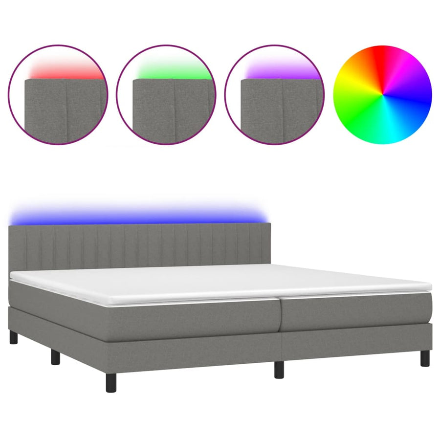 Boxspring Met Matras En Led Stof Donkergrijs 200 x 200 cm Verticale strepen