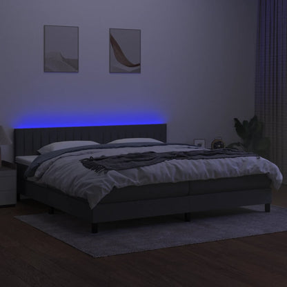 Boxspring Met Matras En Led Stof Donkergrijs 200 x 200 cm Verticale strepen