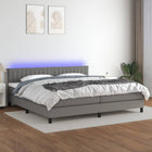 Box spring bed with mattress and dark grey LED fabric 200x200 cm