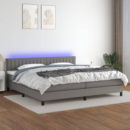 Boxspring Met Matras En Led Stof Donkergrijs 200 x 200 cm Verticale strepen