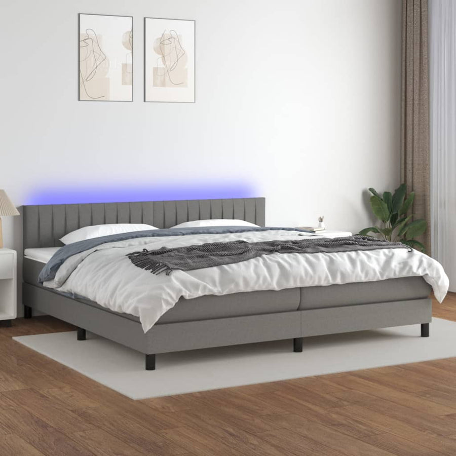 Boxspring Met Matras En Led Stof Donkergrijs 200 x 200 cm Verticale strepen
