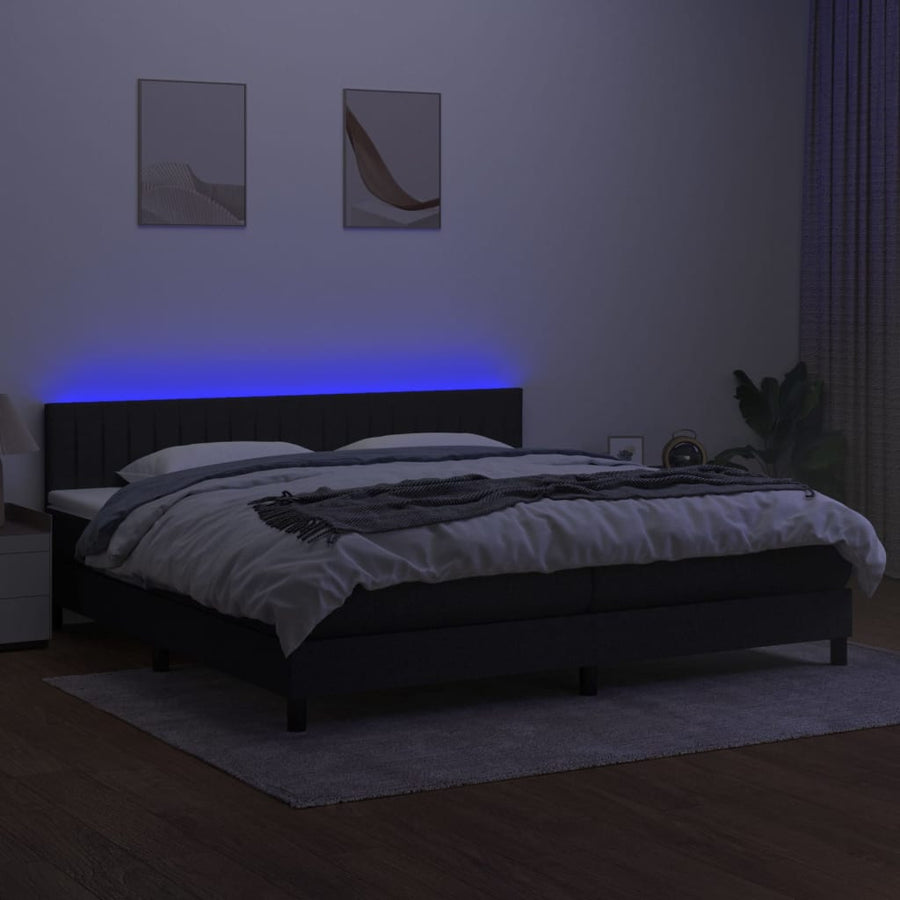 Boxspring Met Matras En Led Stof Zwart 200 x 200 cm Verticale strepen