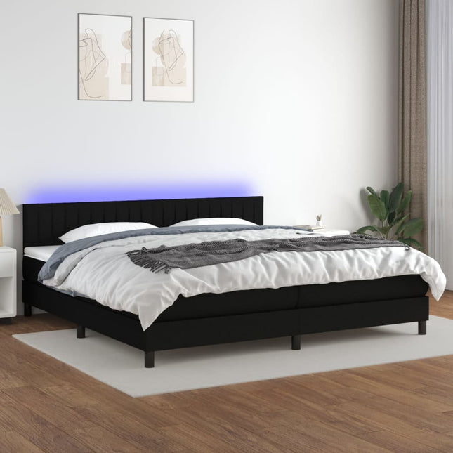 Boxspring Met Matras En Led Stof Zwart 200 x 200 cm Verticale strepen