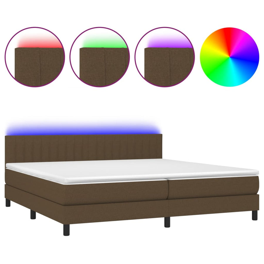 Boxspring Met Matras En Led Stof Donkerbruin 200X200 Cm 200 x 200 cm Verticale strepen