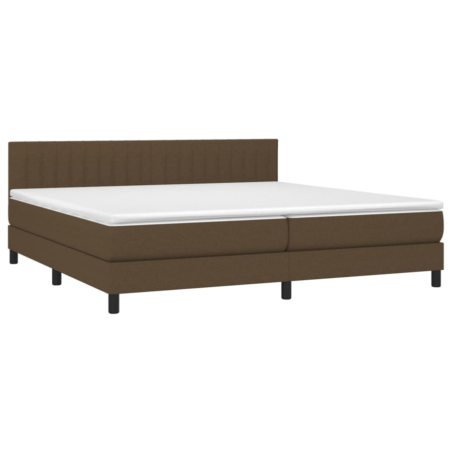 Boxspring Met Matras En Led Stof Donkerbruin 200X200 Cm 200 x 200 cm Verticale strepen