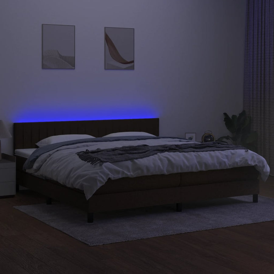 Boxspring Met Matras En Led Stof Donkerbruin 200X200 Cm 200 x 200 cm Verticale strepen