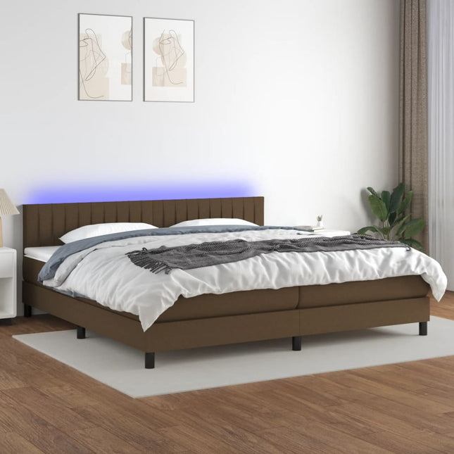 Boxspring Met Matras En Led Stof Donkerbruin 200X200 Cm 200 x 200 cm Verticale strepen