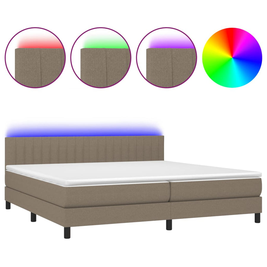 Boxspring met matras en LED stof taupe 200x200 cm 200 x 200 cm Taupe