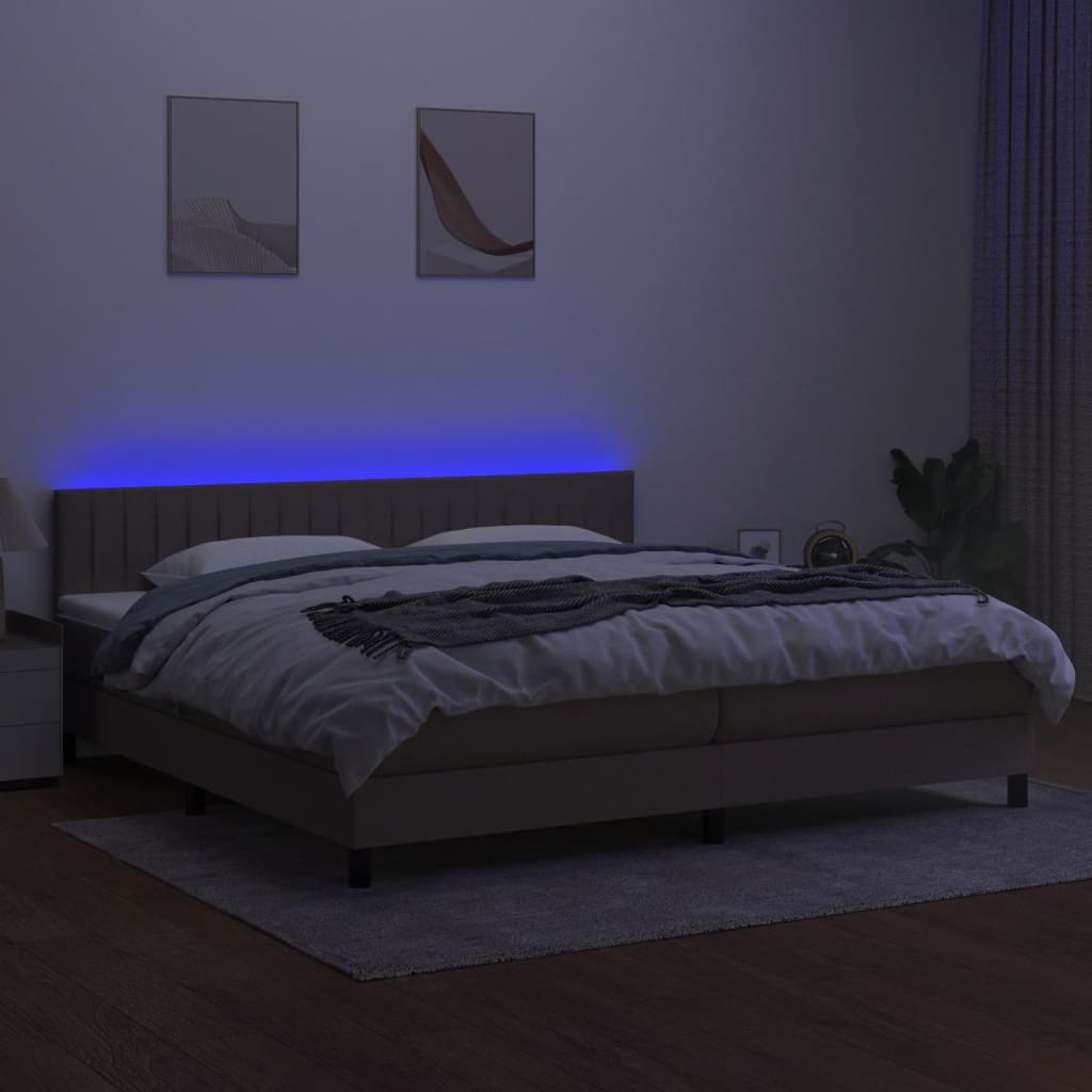 Boxspring met matras en LED stof taupe 200x200 cm 200 x 200 cm Taupe