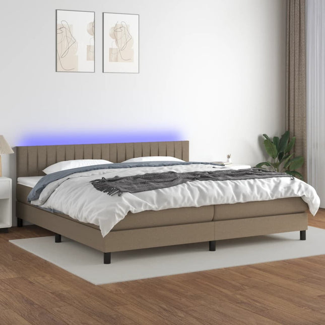 Boxspring met matras en LED stof taupe 200x200 cm 200 x 200 cm Taupe