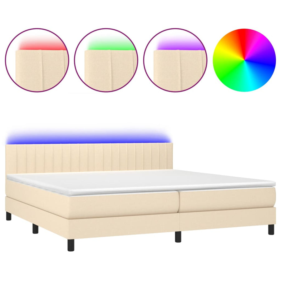 Boxspring Met Matras En Led Stof Kleurig Crème 200 x 200 cm Verticale strepen