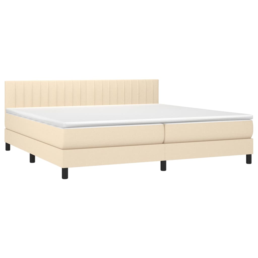 Boxspring Met Matras En Led Stof Kleurig Crème 200 x 200 cm Verticale strepen