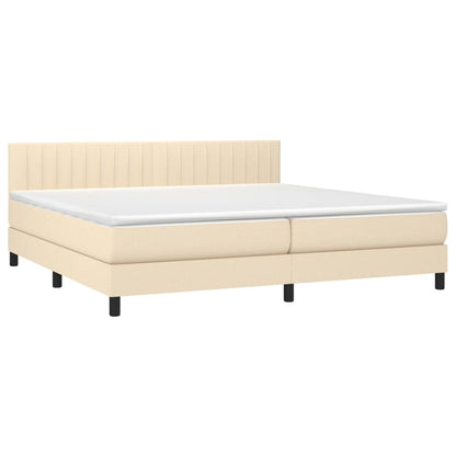 Boxspring Met Matras En Led Stof Kleurig Crème 200 x 200 cm Verticale strepen