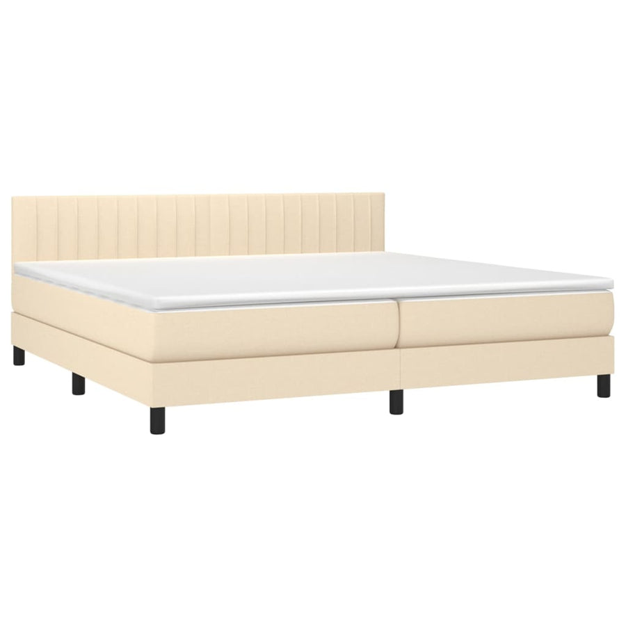 Boxspring Met Matras En Led Stof Kleurig Crème 200 x 200 cm Verticale strepen