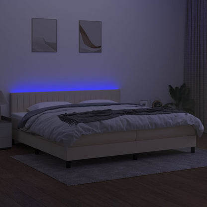 Boxspring Met Matras En Led Stof Kleurig Crème 200 x 200 cm Verticale strepen