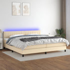Box spring with mattress and LED fabric cream 200x200 cm