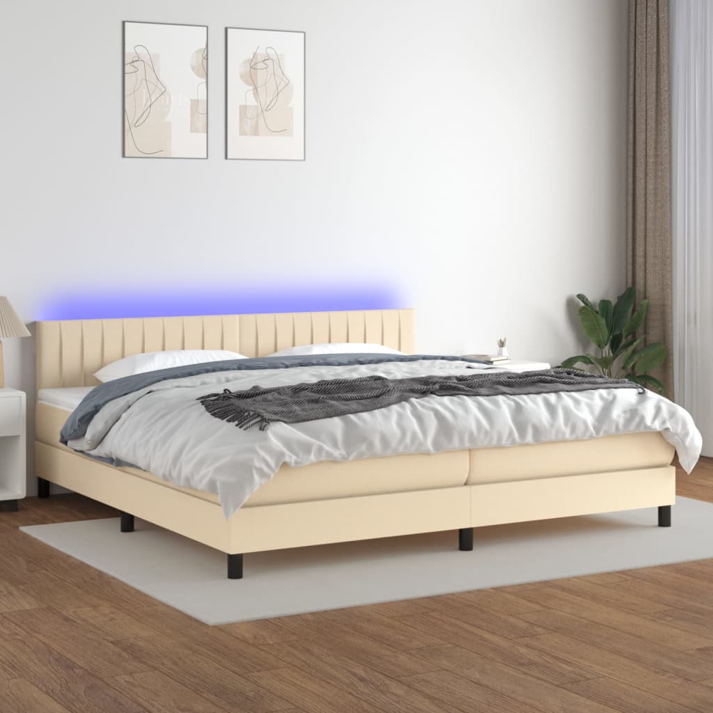 Boxspring Met Matras En Led Stof Kleurig Crème 200 x 200 cm Verticale strepen