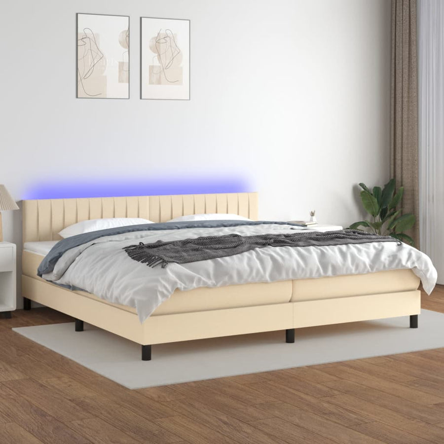 Boxspring Met Matras En Led Stof Kleurig Crème 200 x 200 cm Verticale strepen