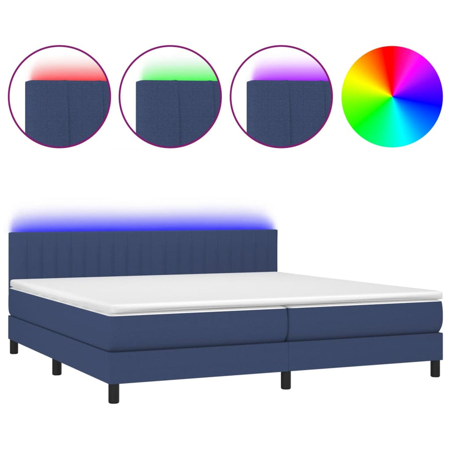 Boxspring Met Matras En Led Stof Blauw 200 x 200 cm Verticale strepen