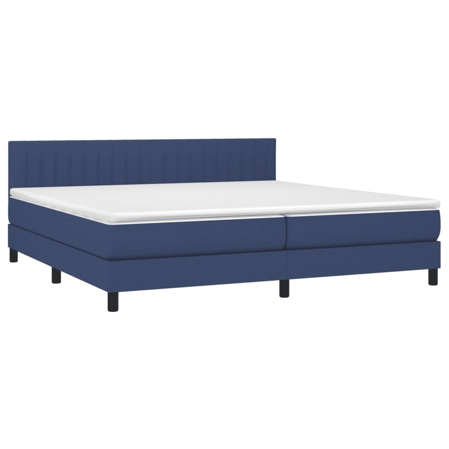 Boxspring Met Matras En Led Stof Blauw 200 x 200 cm Verticale strepen