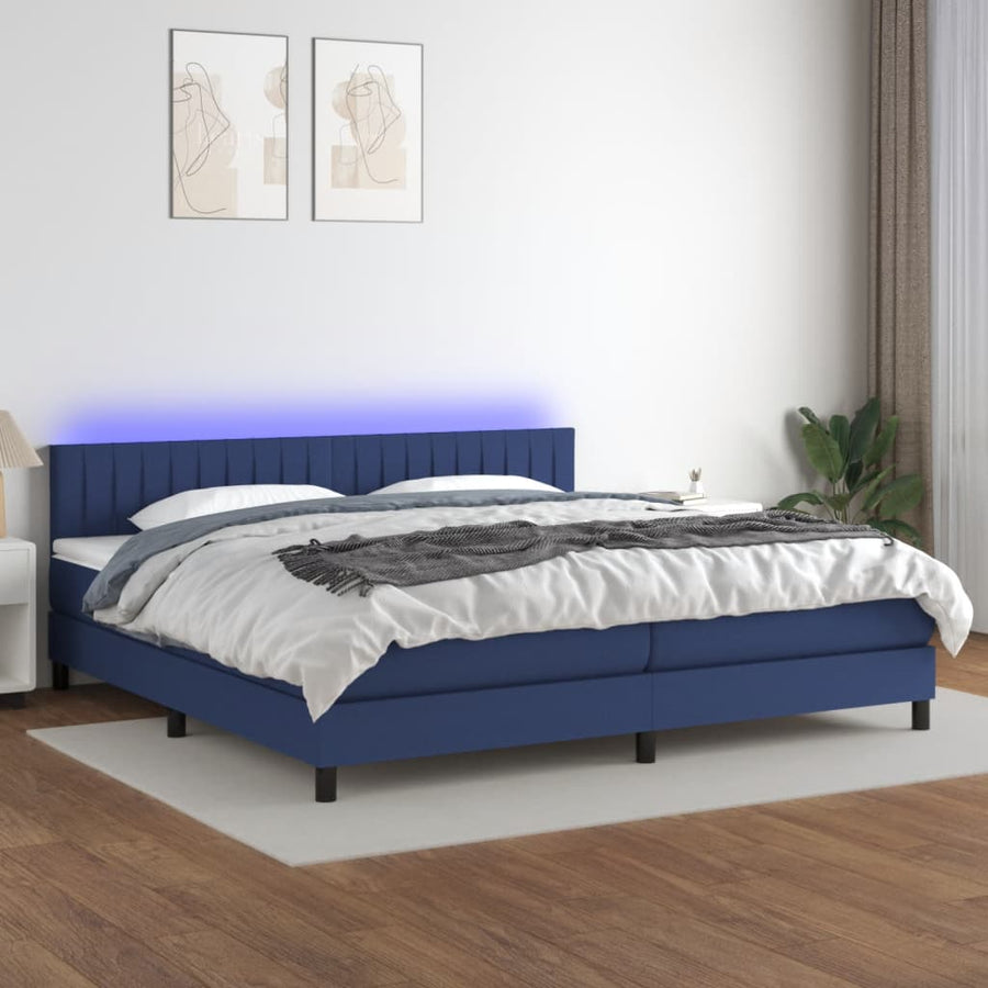 Boxspring Met Matras En Led Stof Blauw 200 x 200 cm Verticale strepen