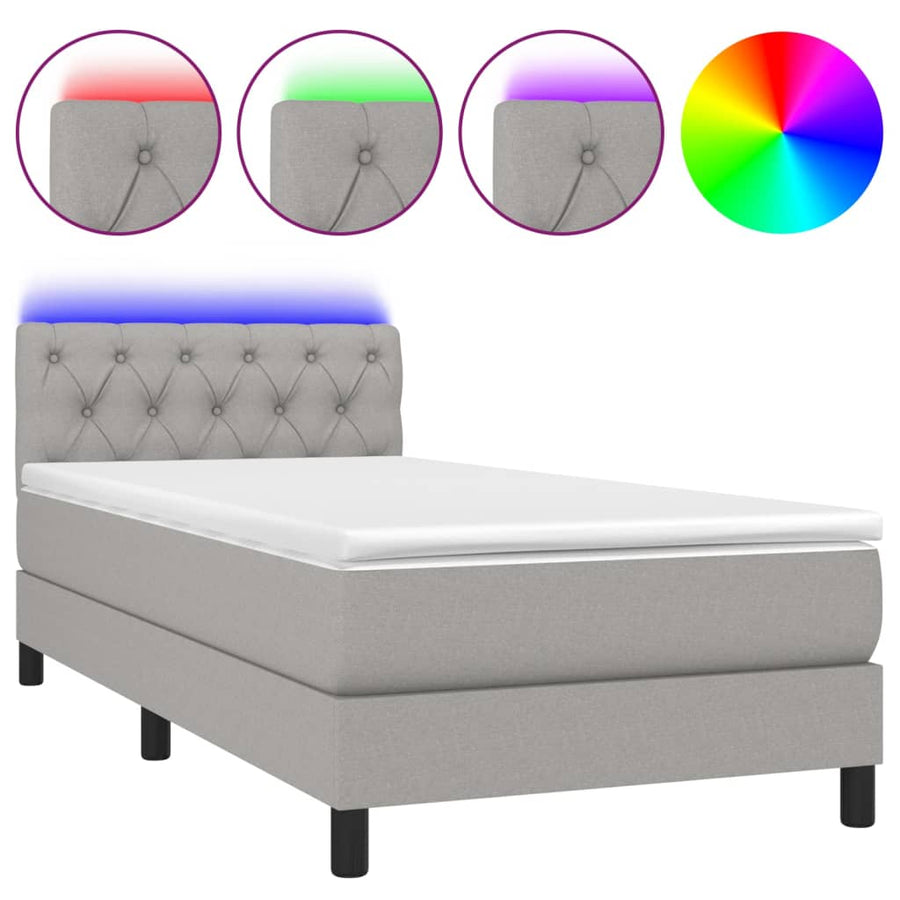 Boxspring Met Matras En Led Stof Lichtgrijs 80 x 200 cm Getuft ontwerp