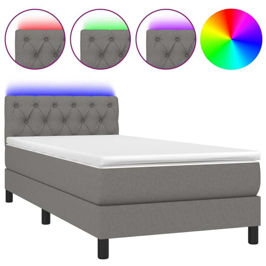 Boxspring Met Matras En Led Stof Donkergrijs 80 x 200 cm Getuft ontwerp