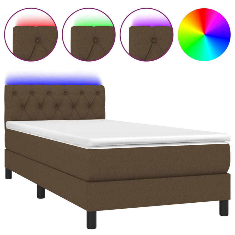 Boxspring Met Matras En Led Stof Donkerbruin 80 x 200 cm Getuft ontwerp