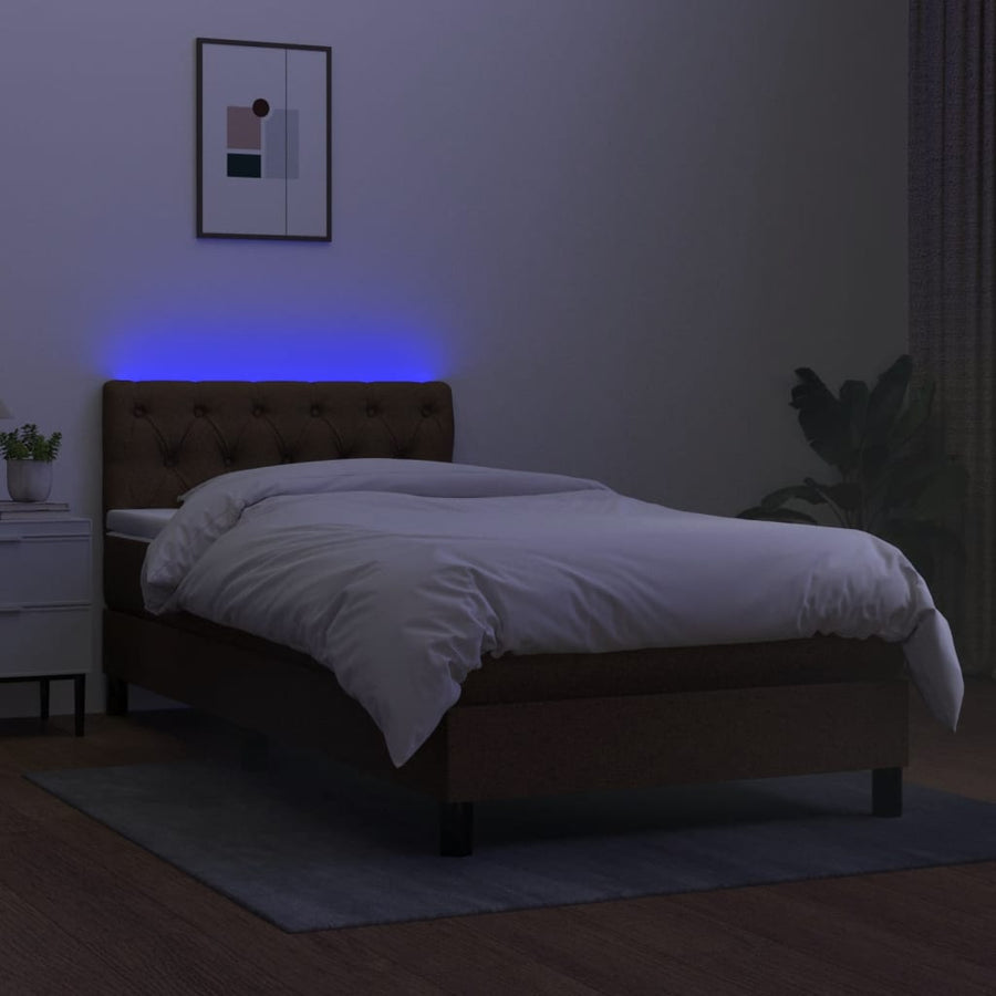 Boxspring Met Matras En Led Stof Donkerbruin 80 x 200 cm Getuft ontwerp