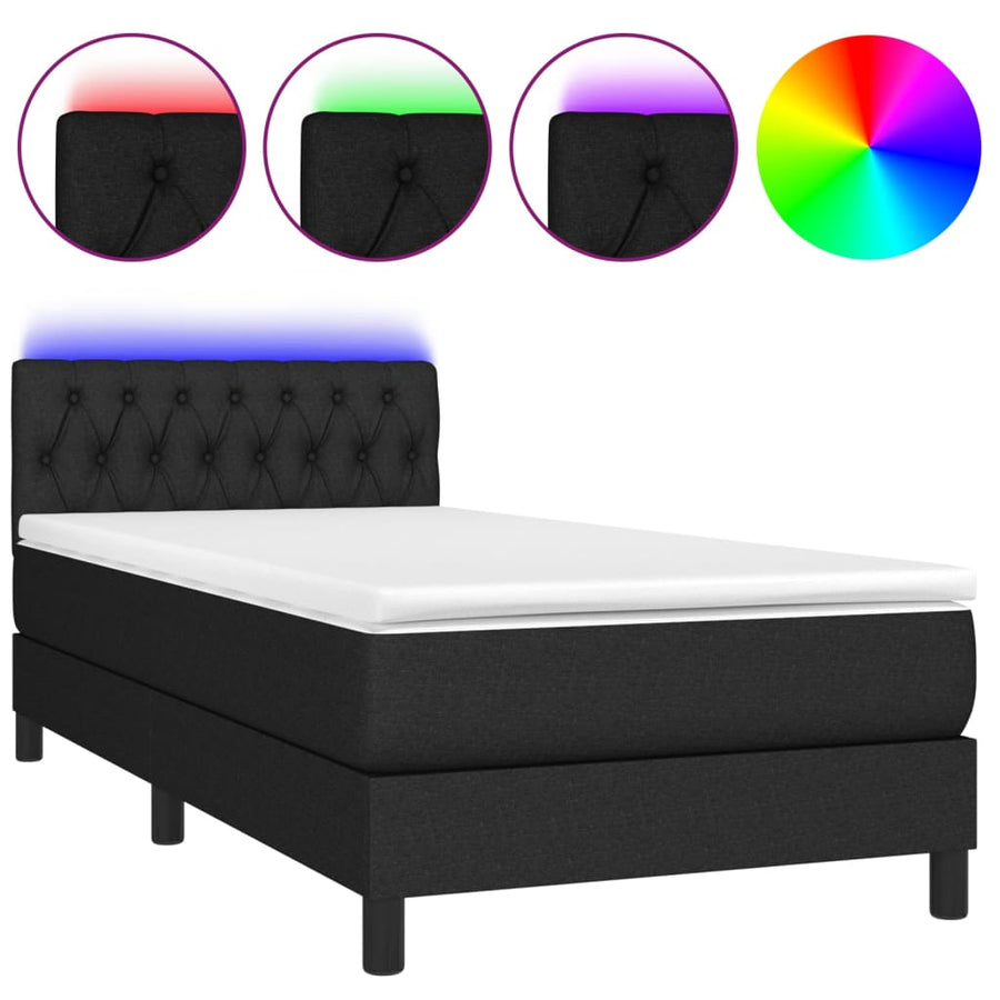 Boxspring Met Matras En Led Stof Zwart 90 x 190 cm Getuft ontwerp