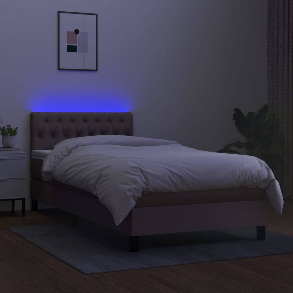 Boxspring met matras en LED stof taupe 90x190 cm 90 x 190 cm Getuft ontwerp