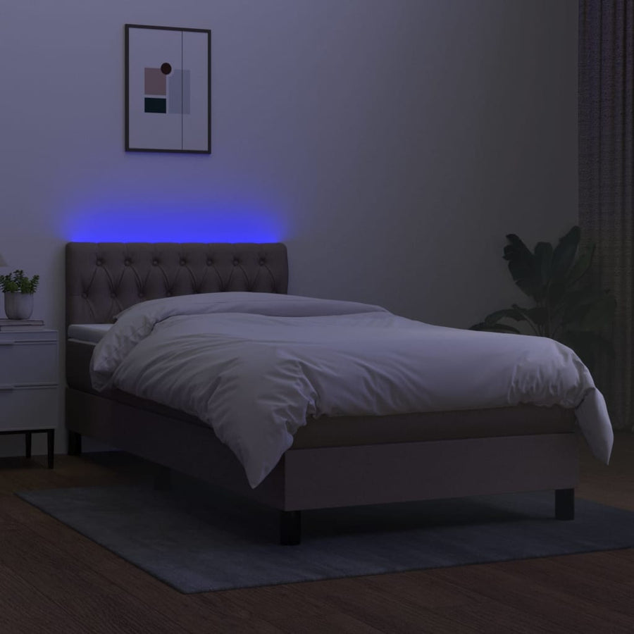 Boxspring met matras en LED stof taupe 90x190 cm 90 x 190 cm Getuft ontwerp