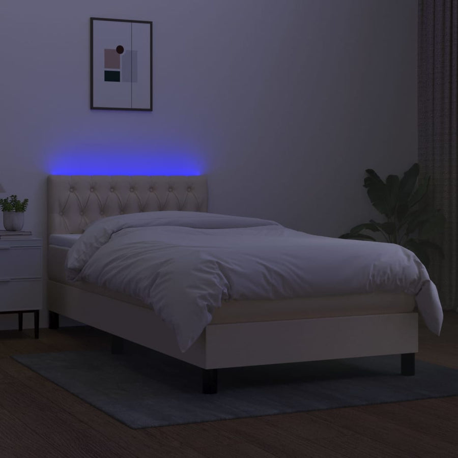 Boxspring met matras en LED stof crèmekleurig 90x190 cm 90 x 190 cm Getuft ontwerp