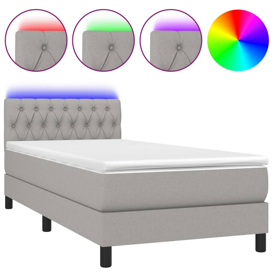 Boxspring Met Matras En Led Stof Lichtgrijs 90 x 200 cm Getuft ontwerp